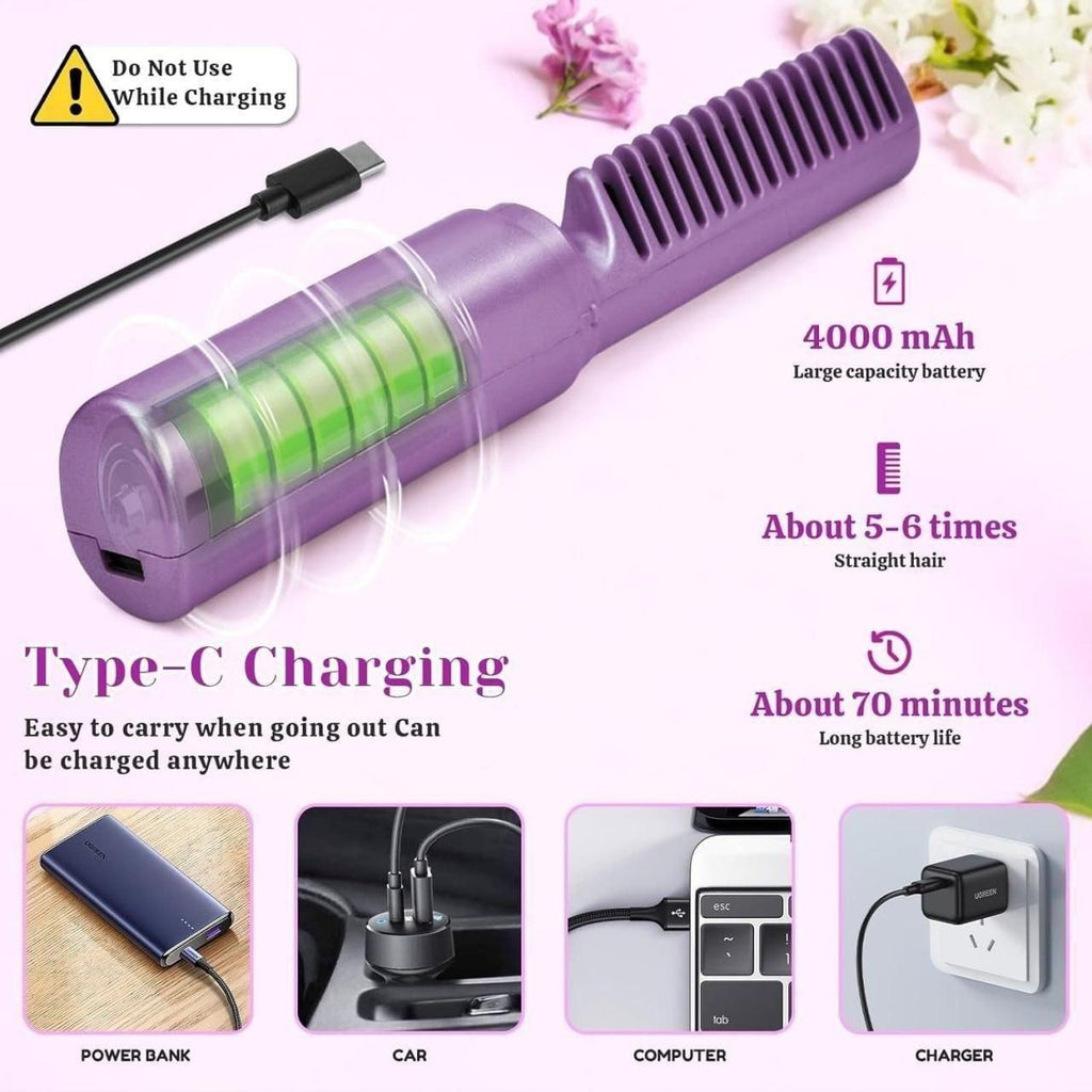 💜 PureEase Wireless Mini Hair Straightening Comb